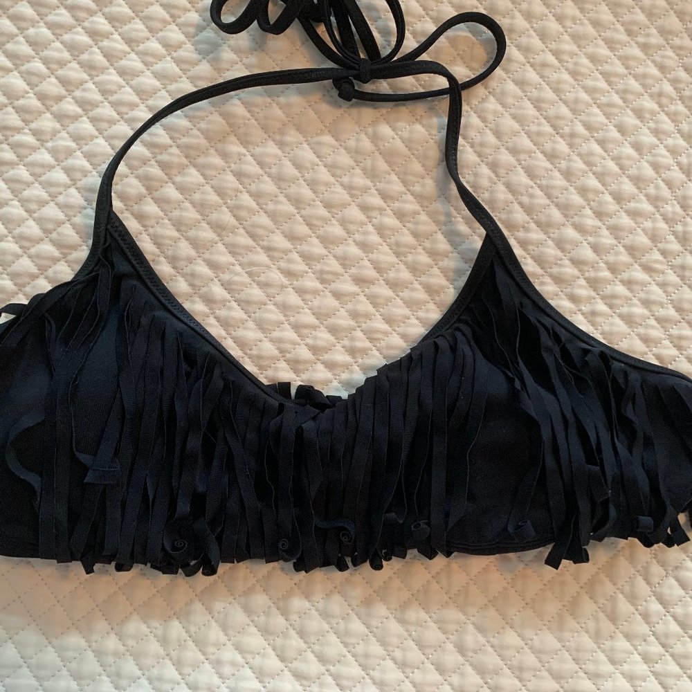 PINK Victoria's Secret Black Frill Bikini Top L